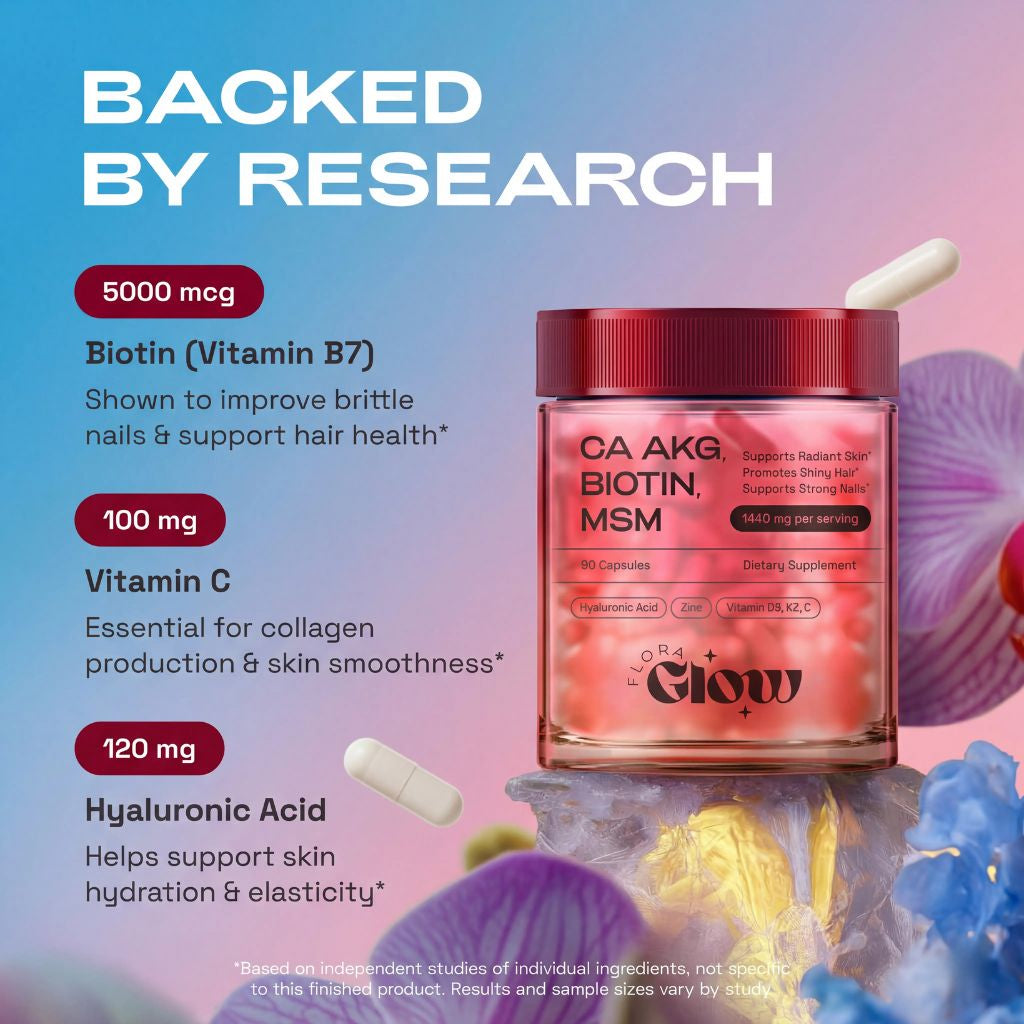 FloraGlow Beauty Complex – Ca AKG, MSM, Hyaluronic Acid, Biotin